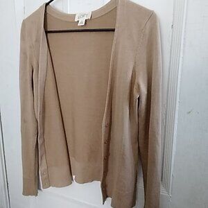 Ann TAYLOR LOFT Cardigan Size: small in tan color